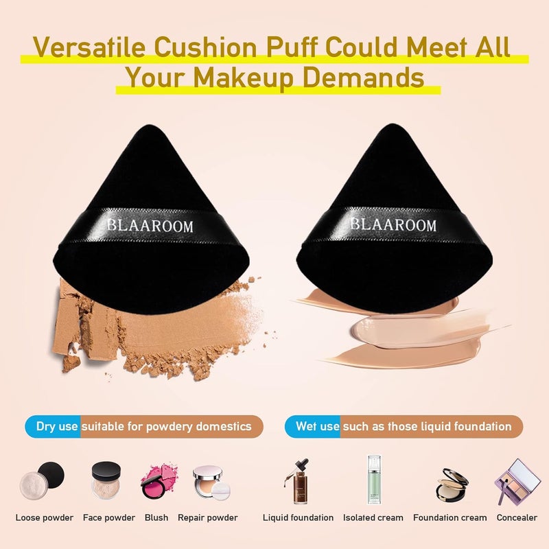 BLAAROOM 6 Pcs Velvet Triangle Powder Puff,Triangular Design Makeup Soft Sponge Puff for Face Exquisite Eyes Contouring, for Loose Mineral Body Powde Cosmetic Foundation Makeup Tool - Black - Image 2